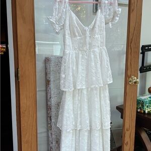 Lulu's White Lace Dress Bell Sleeves